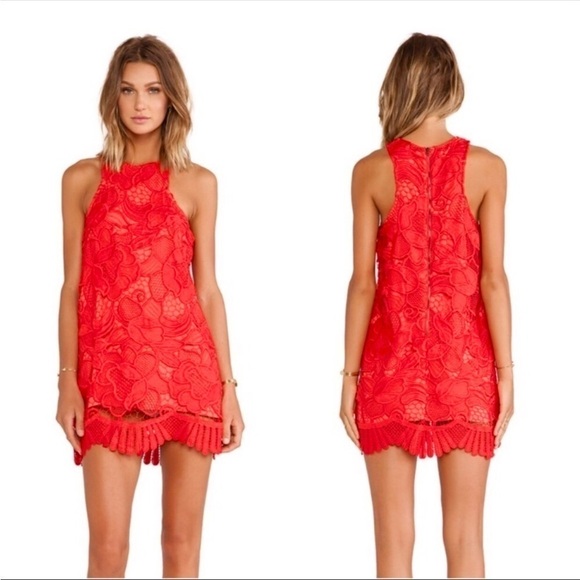 Lovers + Friends Caspian Shift Dress Red Lace Size Small Revolve - Picture 1 of 11